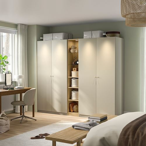 IKEA - PAX/FORSAND, PAX gardırop, gri-bej-meşe görünümlü, 235x60x201 cm