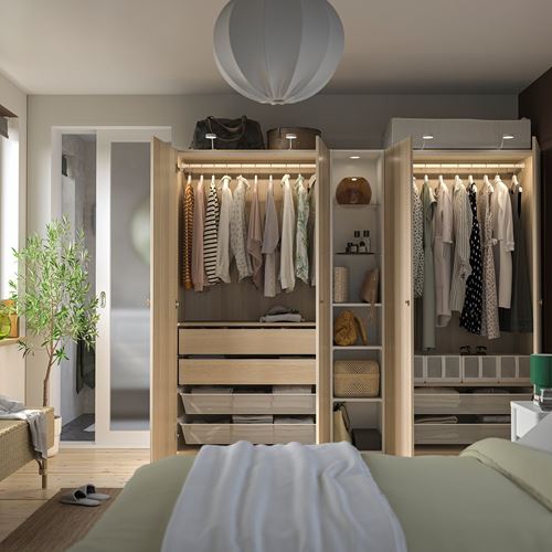 IKEA - PAX/FORSAND, PAX wardrobe, white-white stained oak effect, 235x60x201 cm