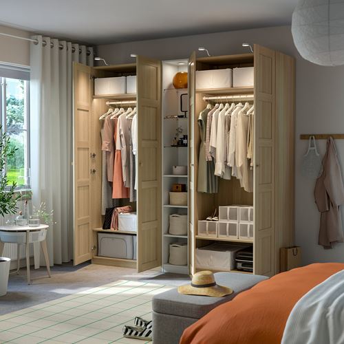 IKEA - PAX/BERGSBO, PAX wardrobe, white-white stained oak effect, 235x60x236 cm