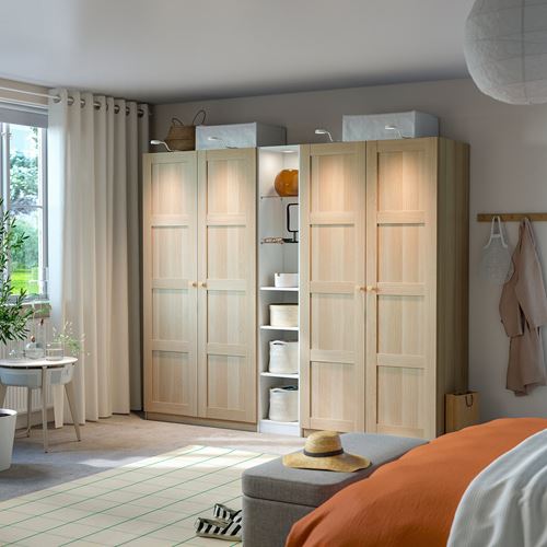 IKEA - PAX/BERGSBO, PAX wardrobe, white-white stained oak effect, 235x60x201 cm