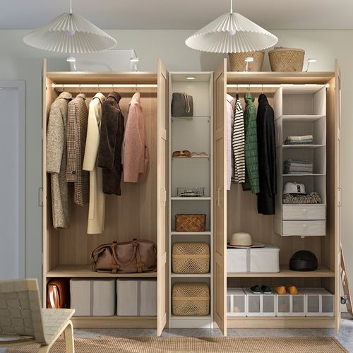 IKEA - PAX/BERGSBO, PAX wardrobe, white-white stained oak effect, 235x60x201 cm