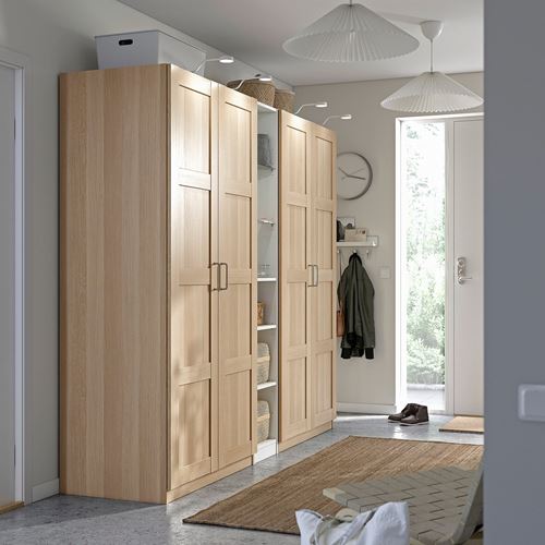 IKEA - PAX/BERGSBO, PAX wardrobe, white-white stained oak effect, 235x60x201 cm