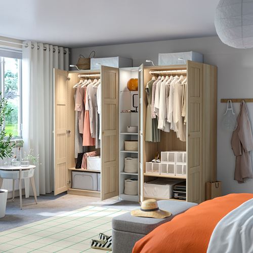 IKEA - PAX/BERGSBO, PAX wardrobe, white-white stained oak effect, 235x60x201 cm