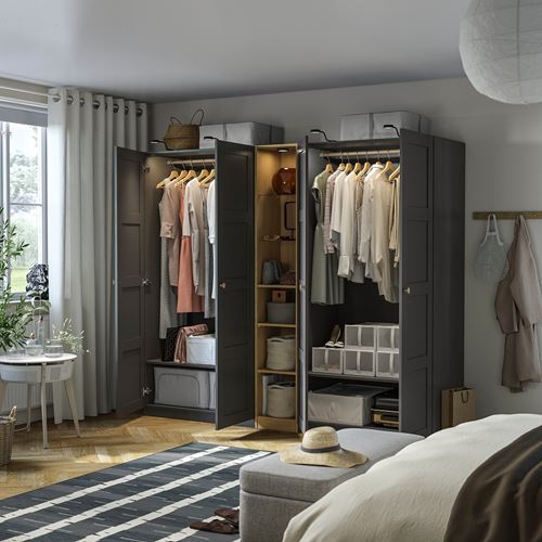 IKEA - PAX/BERGSBO, PAX gardırop, koyu gri-meşe görünümlü, 235x60x201 cm