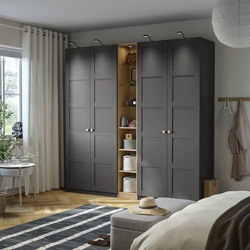 IKEA - PAX/BERGSBO, PAX gardırop, koyu gri-meşe görünümlü, 235x60x236 cm