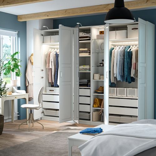 IKEA - PAX/KAMMARTORP/TYSSEDAL, PAX wardrobe, white-mirror glass, 285x60x236 cm