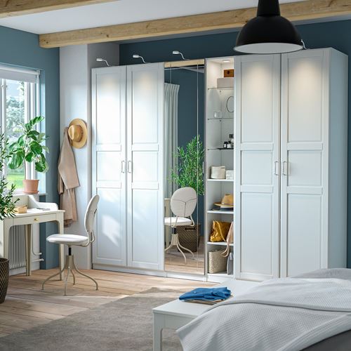 IKEA - PAX/KAMMARTORP/TYSSEDAL, PAX wardrobe, white-mirror glass, 285x60x236 cm