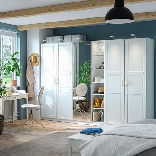 IKEA - PAX/KAMMARTORP/TYSSEDAL, PAX wardrobe, white-mirror glass, 285x60x201 cm