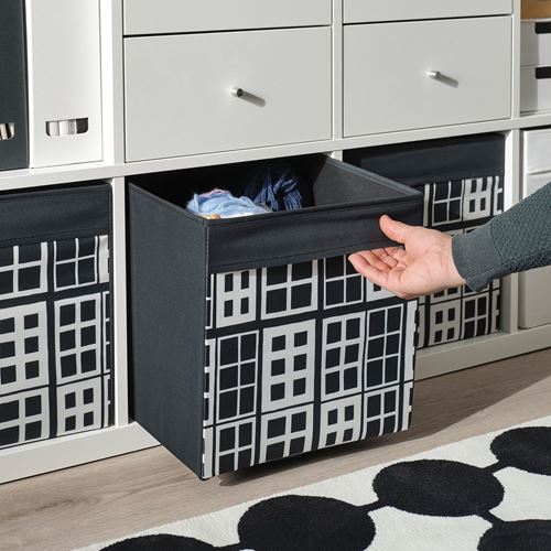 IKEA - DRÖNA, box, black/patterned, 33x38x33 cm