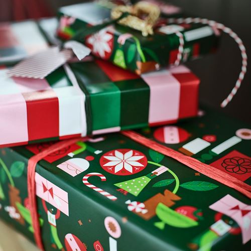IKEA - VINTERFINT, gift wrap roll, green/red, 3x0.7 m/2.10 m²
