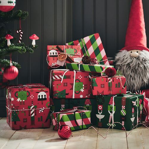 IKEA - VINTERFINT, gift wrap roll, red-green, 3x0.7 m/2.10 m²