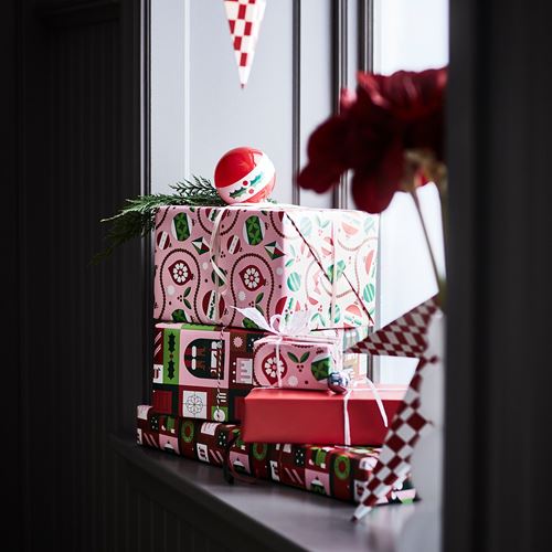 IKEA - VINTERFINT, gift wrap roll, red-pink, 3x0.7 m/2.10 m²