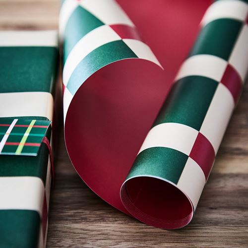 IKEA - VINTERFINT, gift wrap roll, red-green, 3x0.7 m/2.10 m²