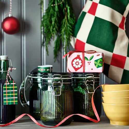 IKEA - VINTERFINT, glass jar with lid, glass-green, 1 l