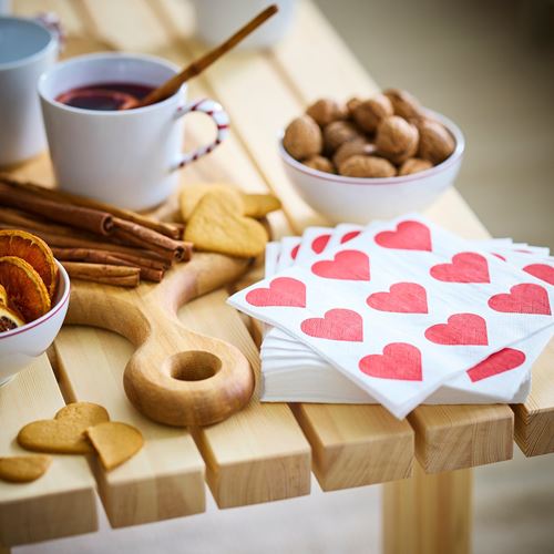 IKEA - VINTERFINT, desenli peçete, kalp beyaz-kırmızı, 33x33 cm