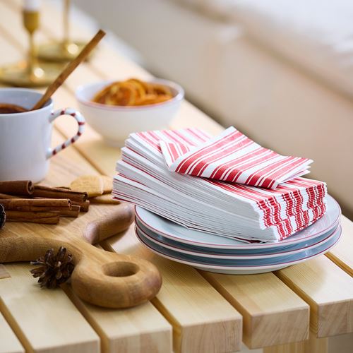 IKEA - VINTERFINT, desenli peçete, şerit deseni kırmızı-beyaz, 38x38 cm