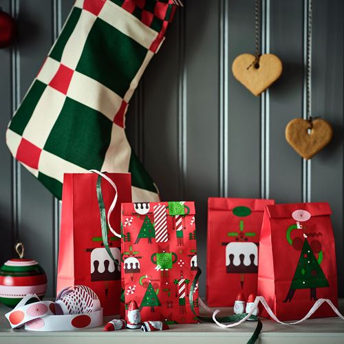 IKEA - VINTERFINT, gift wrap, red-green, 12x24 cm