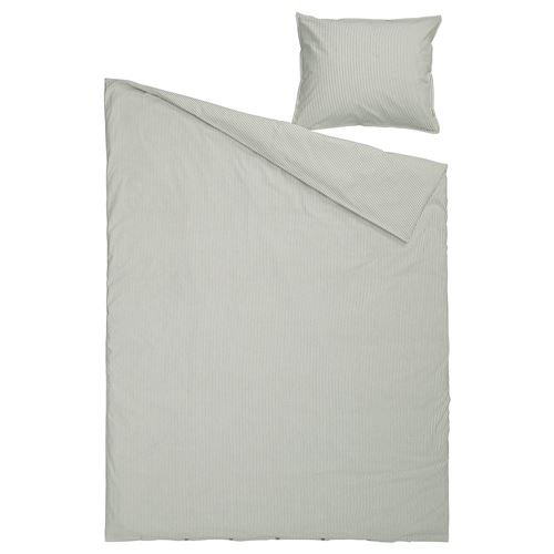 IKEA - SOLFIBBLA, single duvet cover sets, green/white, 150x200/50x60 cm