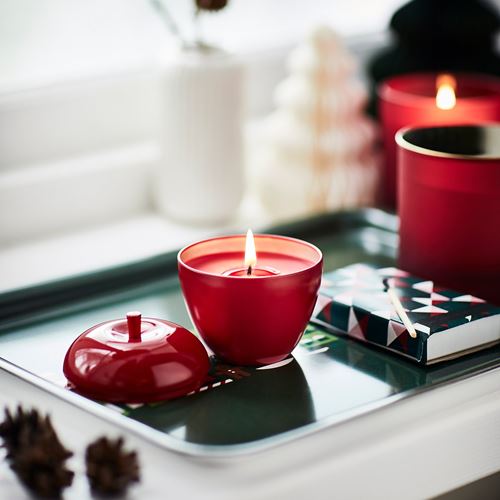 IKEA - VINTERFINT, scented candle in metal tin, red, 24 hr