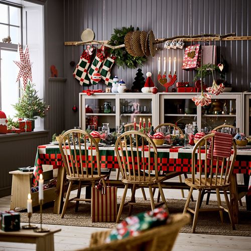 IKEA - VINTERFINT, tablecloth, check pattern red/green, 145x240 cm