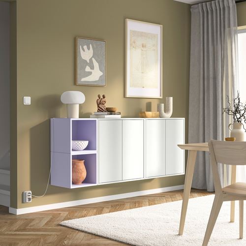 IKEA - EKET, Wall-mounted cabinet combination, white-pale lilac, 175x35x70 cm