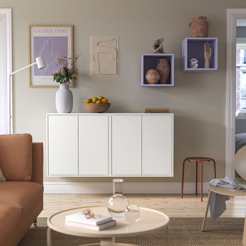 IKEA - EKET, Wall-mounted cabinet combination, white-pale lilac, 175x35x70 cm