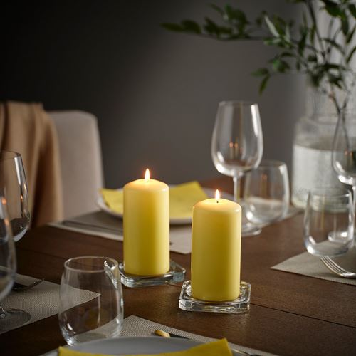 IKEA - DAGLIGEN, block candle, yellow, 14 cm 40 hr