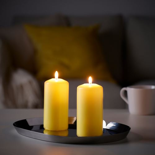 IKEA - DAGLIGEN, block candle, yellow, 14 cm 40 hr