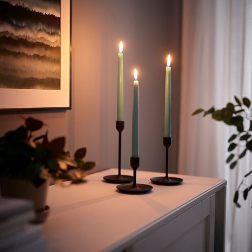 IKEA - KLOKHET, şamdan mumu, açık gri-yeşil, 5.5 saat