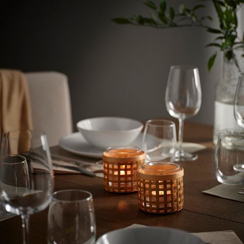 IKEA - PAVEFINK, tealight mumluk, bambu, 8 cm