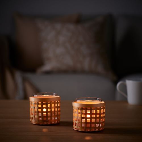 IKEA - PAVEFINK, tealight mumluk, bambu, 8 cm