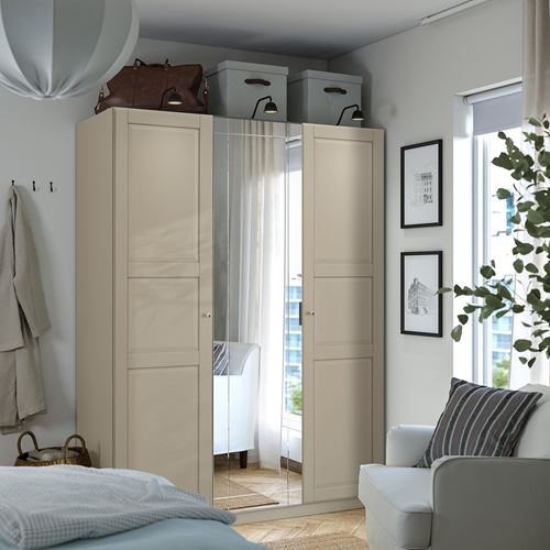IKEA - PAX/KAMMARTORP/TYSSEDAL, PAX gardırop, gri-bej-aynalı cam, 150x60x201 cm