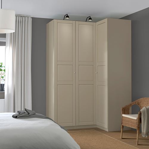IKEA - PAX/TYSSEDAL, PAX corner wardrobe, grey/beige, 161/111x236 cm
