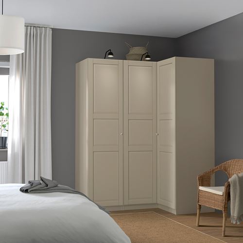 IKEA - PAX/TYSSEDAL, PAX corner wardrobe, grey/beige, 161/111x201 cm