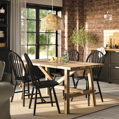 IKEA - SKOGSTA, yemek masası takımı, akasya-siyah, 4 sandalyeli