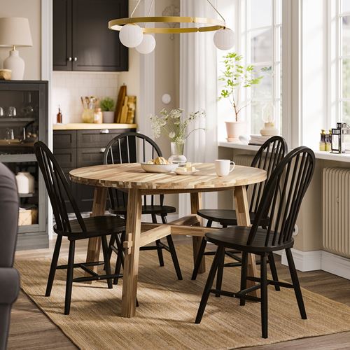 IKEA - SKOGSTA, mutfak masası takımı, akasya-siyah, 4 sandalyeli