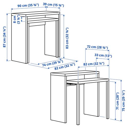 IKEA - LANGDHOPP, çekilebilir çalışma masası, beyaz, 90x39/71 cm