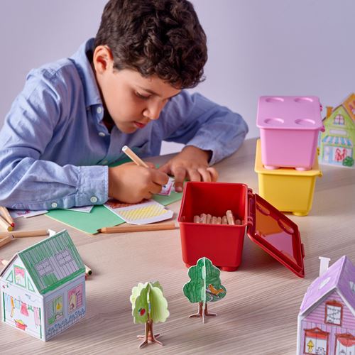 IKEA - GLIS, kapaklı kutu, sarı-pembe-kırmızı, 17x10 cm