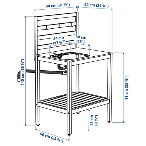 IKEA - NAMMARÖ, dış mekan lavabo ünitesi, açık kahverengi-paslanmaz çelik, 80x62 cm