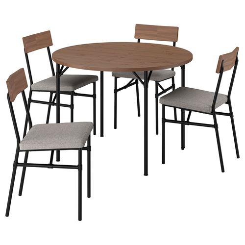 IKEA - GRÖTAN, kitchen table set, pine-brown stained/Tibbleby dark beige, 4 chairs