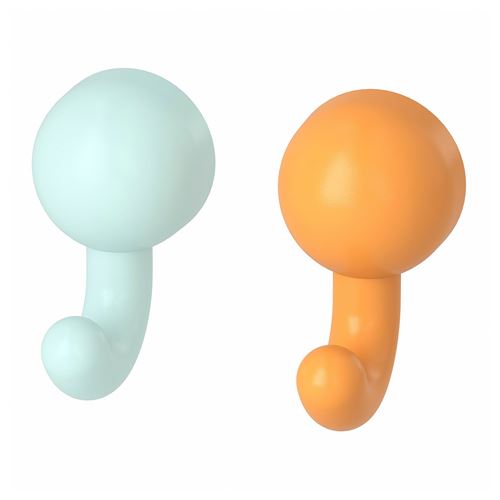 IKEA - HUMLESJÖN, hook with suction cup, orange-turquoise, 12x8 cm