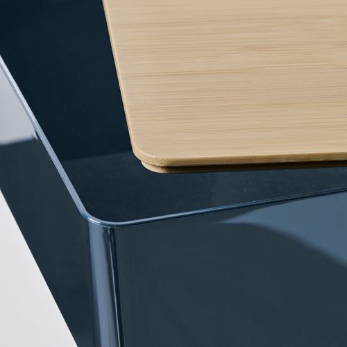 IKEA - KUGGIS, kapaklı kutu, mavi-siyah/bambu, 18x26x8 cm