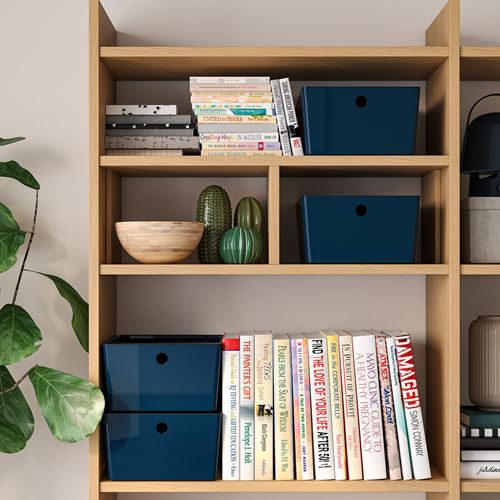 IKEA - KUGGIS, box with lid, blue/black, 26x35x15 cm