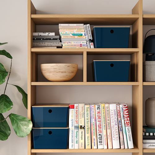 IKEA - KUGGIS, box with lid, black-blue/bamboo, 26x35x15 cm