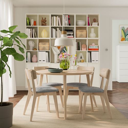 IKEA - LISABO, kitchen table set, ash-Tallmyra white black, 4 chairs