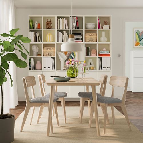 IKEA - LISABO, kitchen table set, ash-Tallmyra white black, 4 chairs