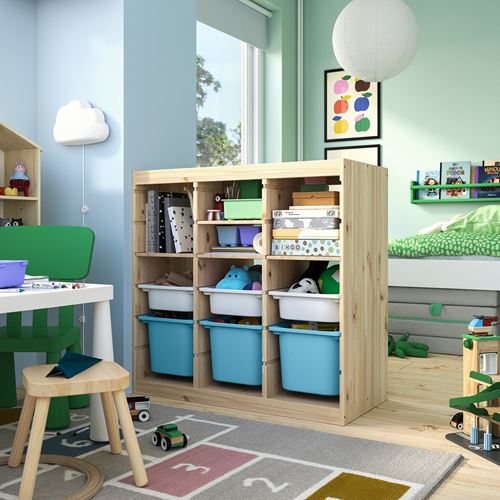 IKEA - TROFAST, storage-unit, pine-light blue, 93x44x91 cm