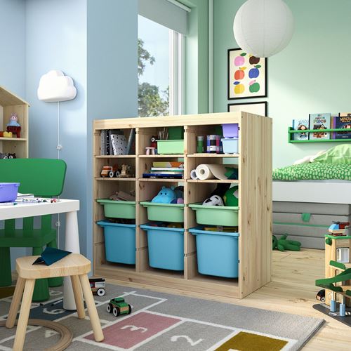 IKEA - TROFAST, storage-unit, pine-light green-light blue, 93x44x91 cm
