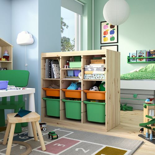 IKEA - TROFAST, storage-unit, pine-light orange-bright green, 93x44x91 cm