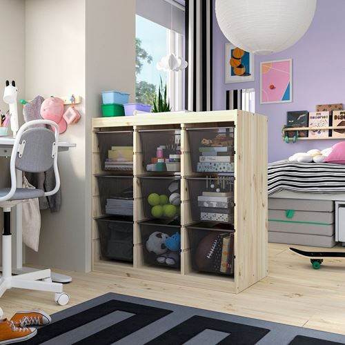 IKEA - TROFAST, storage-unit, pine-dark grey, 93x44x91 cm